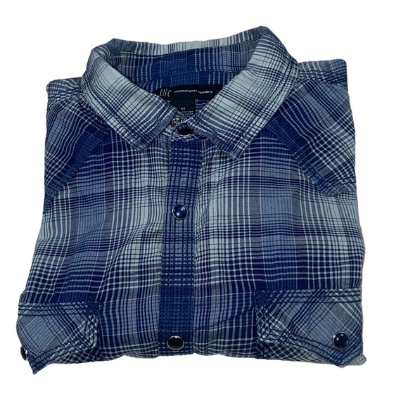 INC Blue Plaid Snap Down Shirt - Men’s Medium International Concepts - Picture 10 of 14